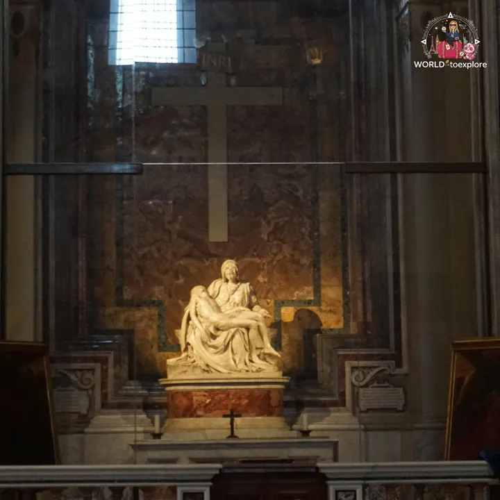 Michelangelo's Pietà, behind glass, in the first chapel on the right of the basilica entrance