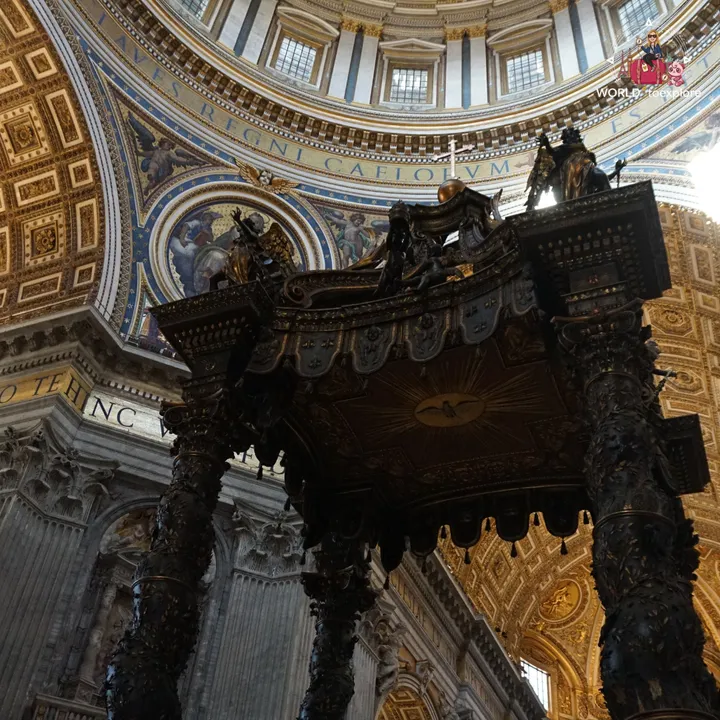 Bernini's bronze baldachin seen from below, with Michelangelo's dome above it