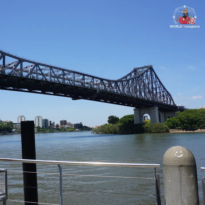 The Story Bridge, the steel cantilever bridge over the Brisbane River, seen from the bank