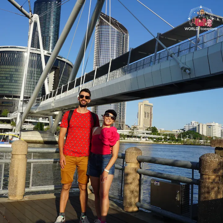 The Goodwill Bridge over the Brisbane River, with the towers of The Star in the background