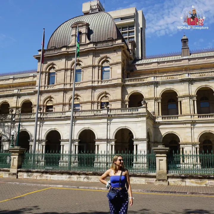 Queensland Parliament House, a sandstone building with a dome in the French Renaissance style