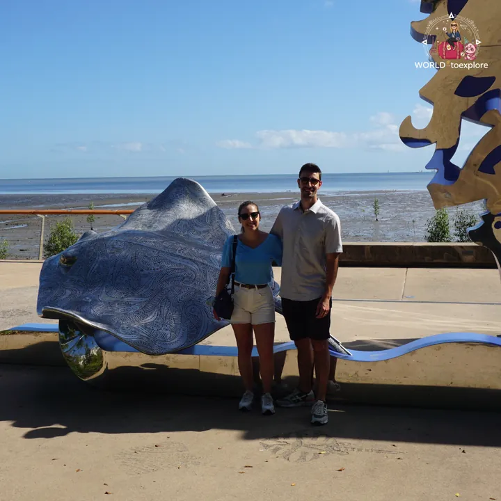 By the Citizens Gateway to the Great Barrier Reef sculpture, with the stingray that leads it