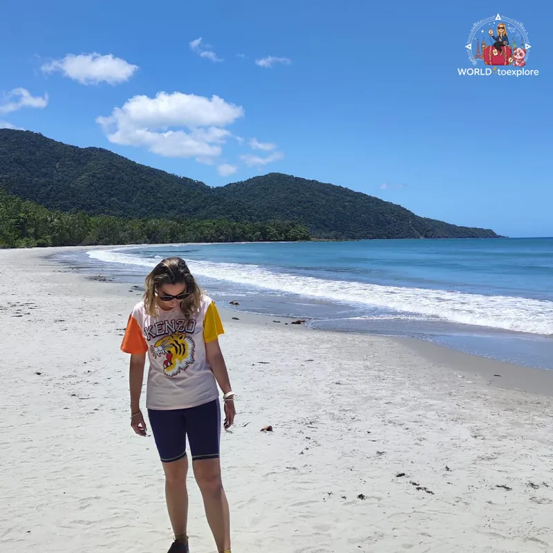 On Cape Tribulation beach, where the rainforest and mountains meet the sea