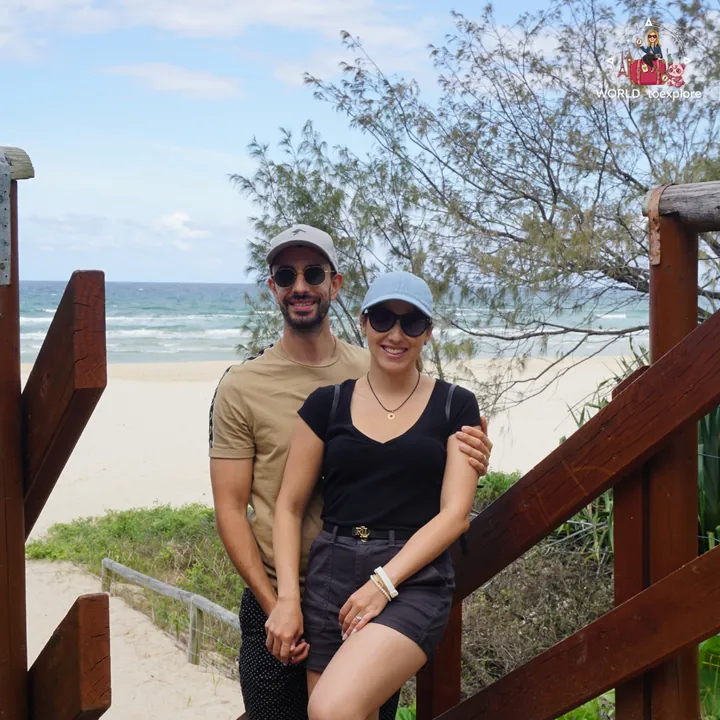 On the steps down to Burleigh Heads beach