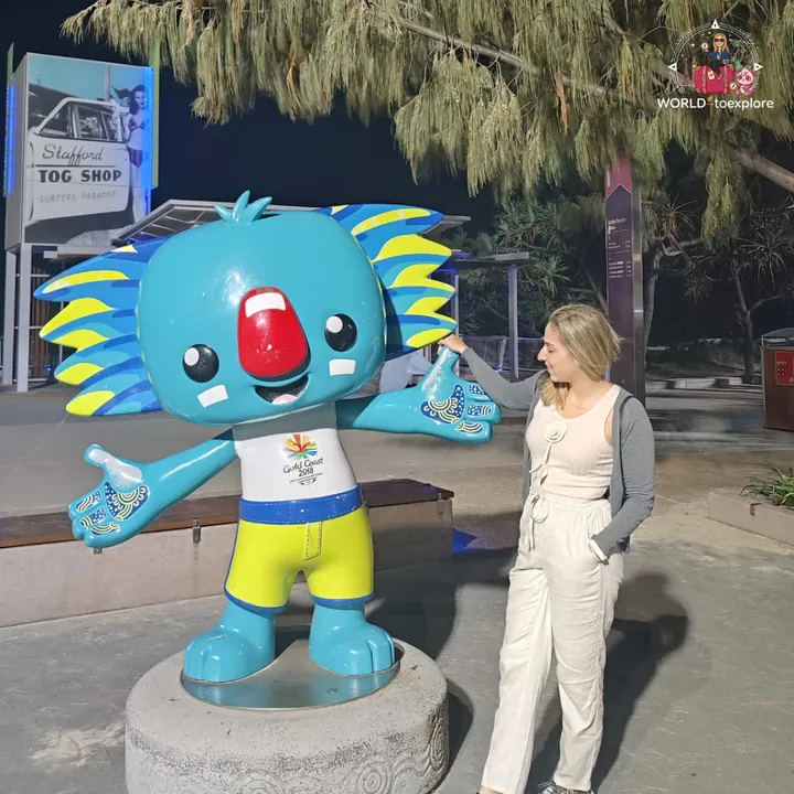 By the mascot of the 2018 Commonwealth Games, in Surfers Paradise