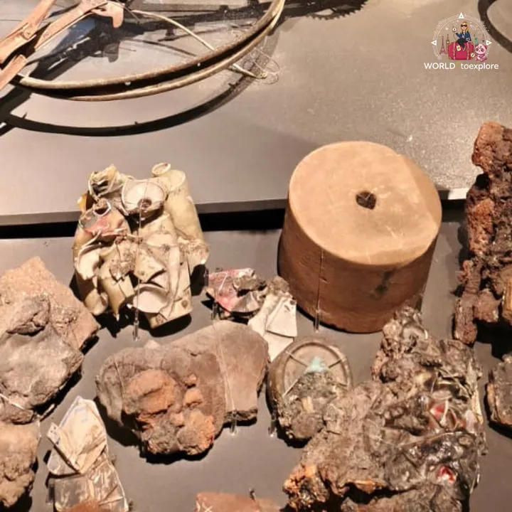 Objects melted and fused by the heat of the explosion, with glass, roof tiles and scraps of metal stuck together