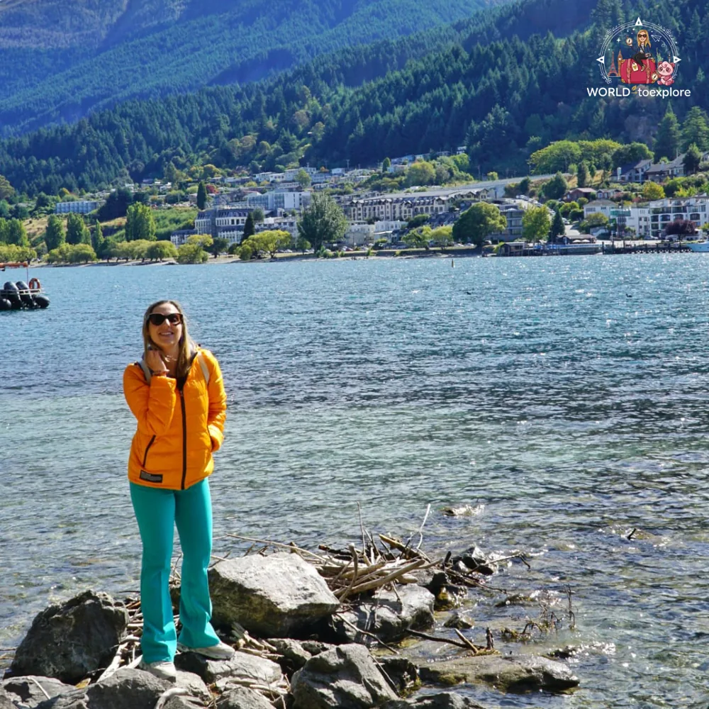 By Lake Wakatipu, with Queenstown in the background