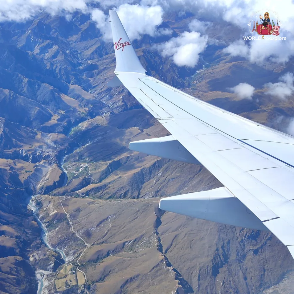 Approaching Queenstown by plane, flying over the mountains