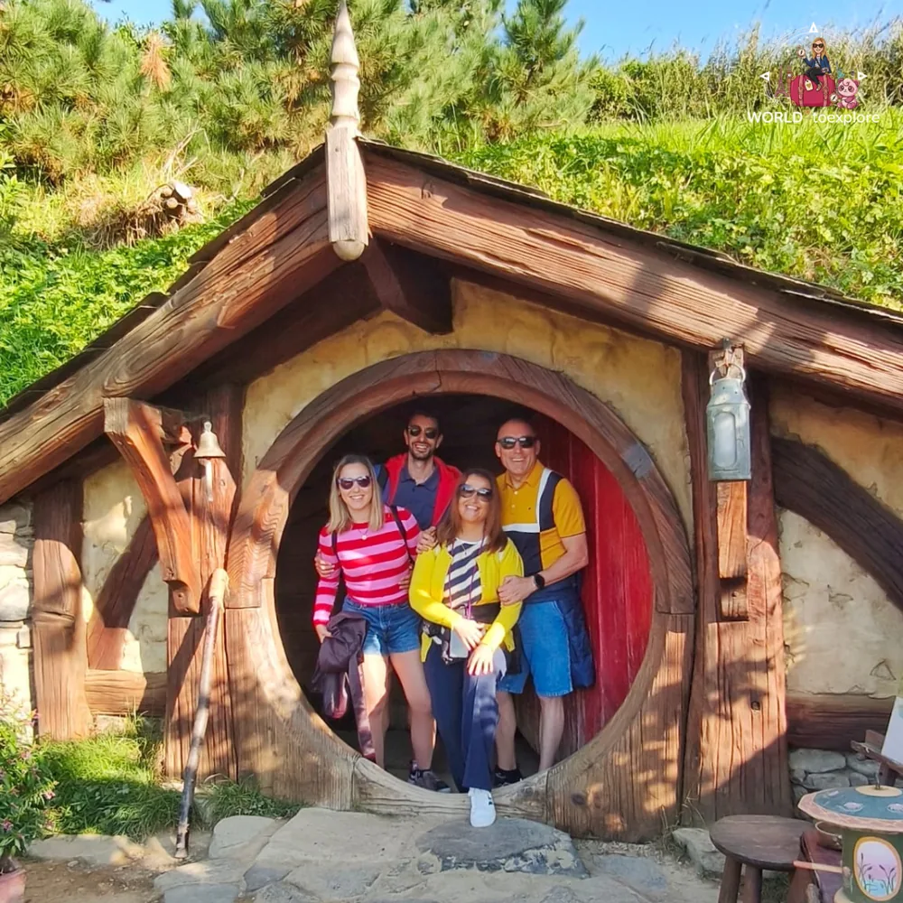 In a hobbit doorway at the Hobbiton Movie Set