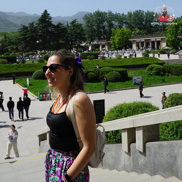 The author in the gardens of the Terracotta Army complex, in Xi'an