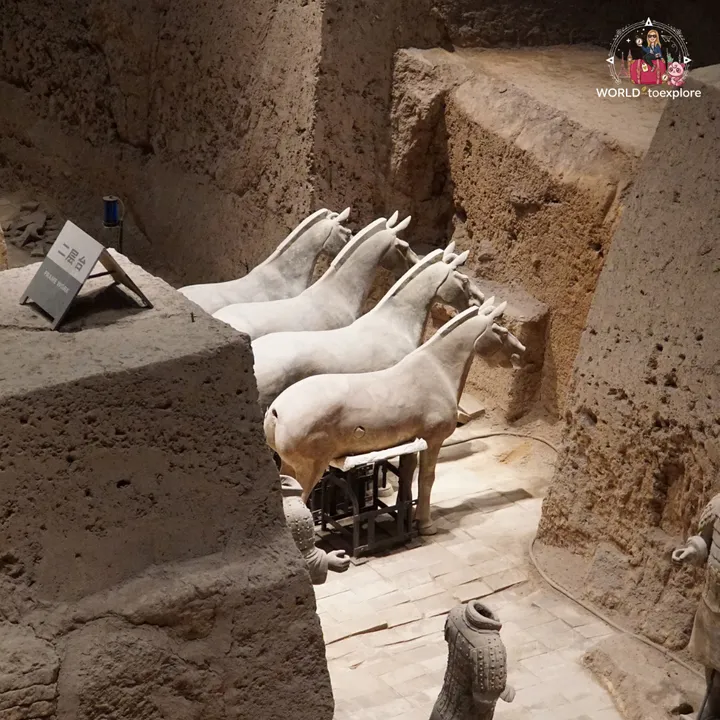 The four terracotta horses of a chariot, in a pit of the Terracotta Army