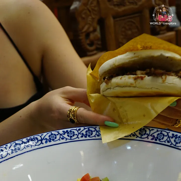 Rou jia mo, the typical Chinese burger from Xi'an, served at the restaurant
